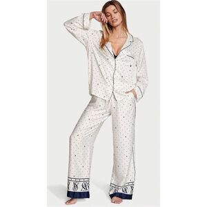 Victoria Secret White Logo Satin Long Pyjama Pants Size M / Néw No Tags